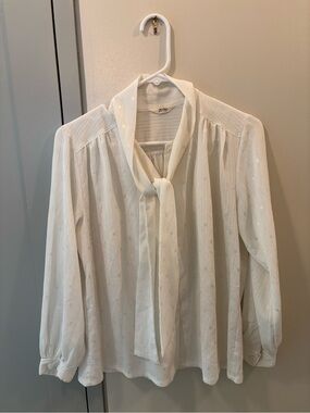 White Tie-Neck Blouse